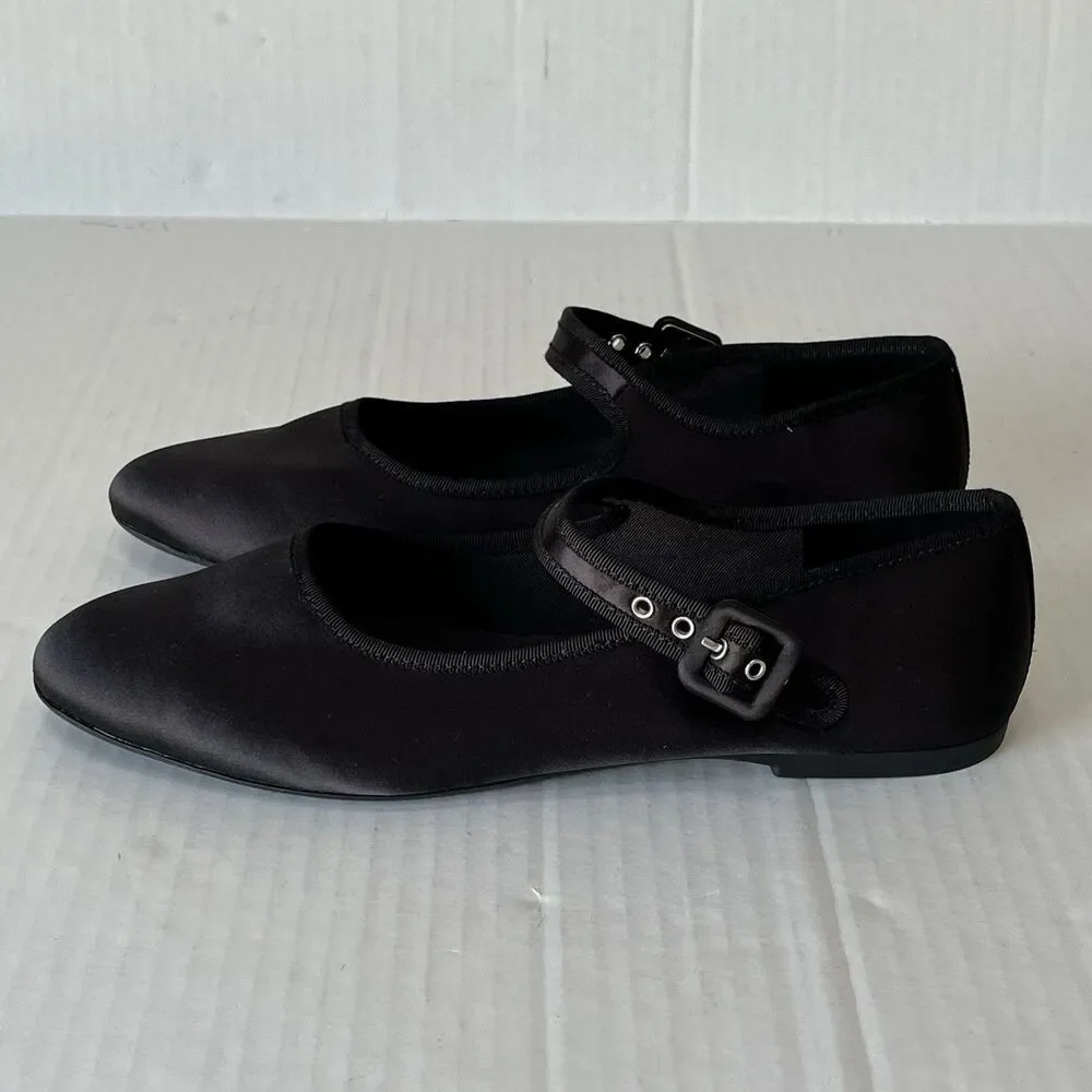 Everlane The Day Buckle Mary Jane Black Satin Ballet Flats Womens Sz 9.5 Preppy - Picture 14 of 15